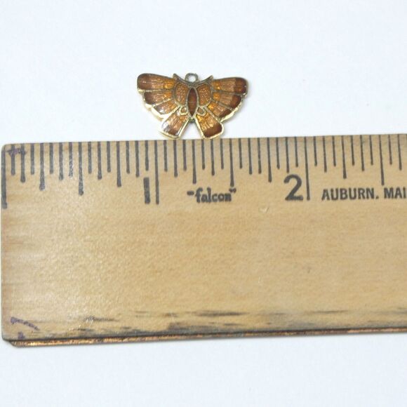 Enameled Charm Butterfly Orange Brown Vintage 1970s Retro Goldtone - Picture 3 of 4